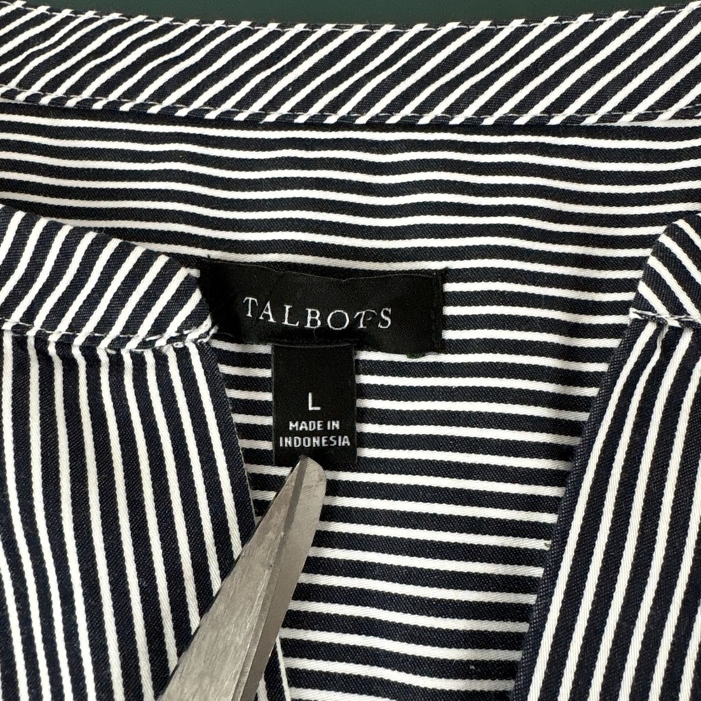 Talbots Women Pt Large Popover Blouse Tunic Cotton Classic Stripe Nautical (516) - Picture 7 of 13